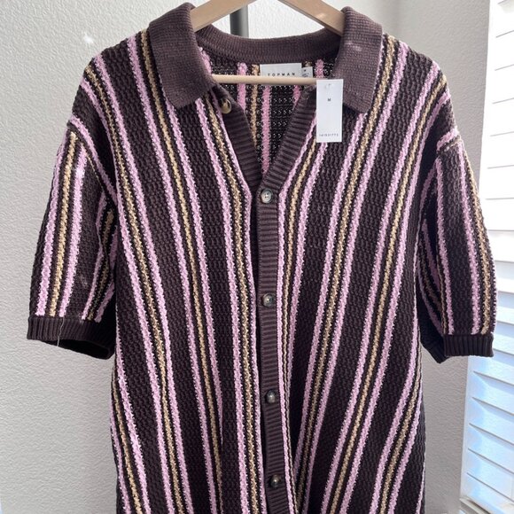 Topman Striped Knit Button-Up Polo Shirt - New With Tags - Picture 2 of 8